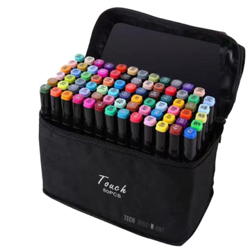 TD® Ensemble de stylos marqueurs à double tête alcool stylo aquarelle huileux peinture 80 ensemble portable de stylo marqueur de cou